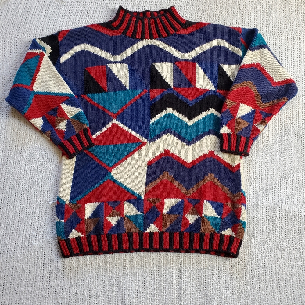 VTG Hunt Club Women's Petite Medium Ramie Cotton Geometric Pullover Sweater